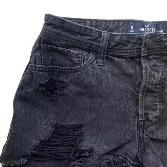 ✅Hollister Womens Jean Shorts Size 11 30 Black High Rise Mom Short 3” Distressed - Picture 5 of 9